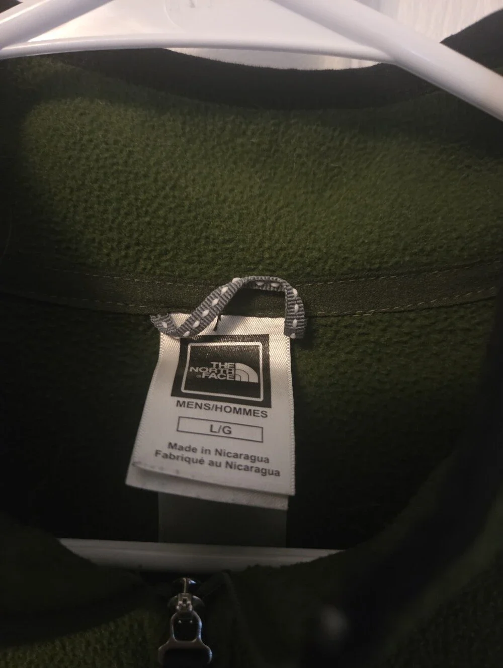 The North Face green fleece quarter zip sweatshirt in size L